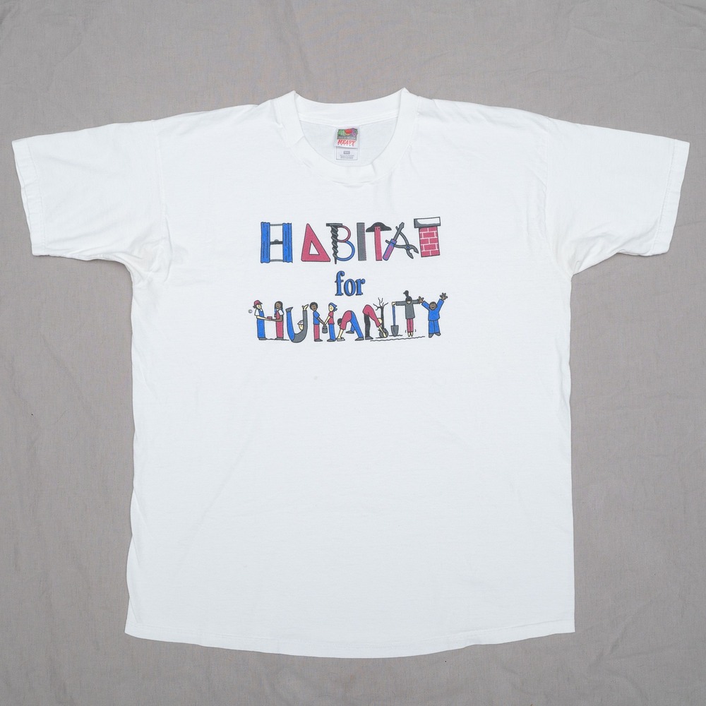Vintage 90s Habitat‎ For Humanity White Character Spellout Short Sleeve Shirt